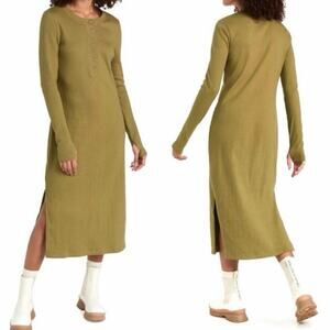 Sweaty Betty Henley Long Sleeve Midi Dress in Woodland Green